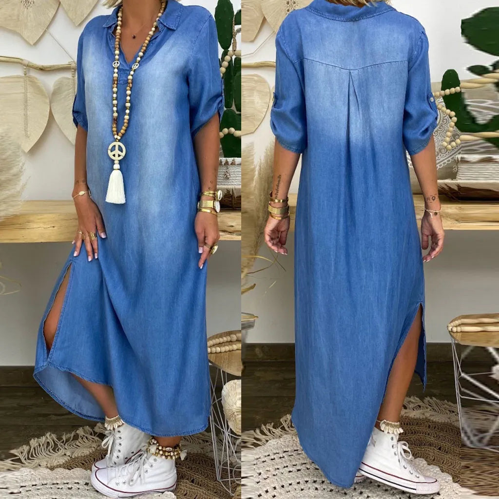 Monique™ | Luchtige denimjurk