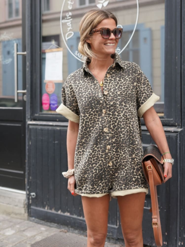Clara™ |  Korte jumpsuit met luipaardprint